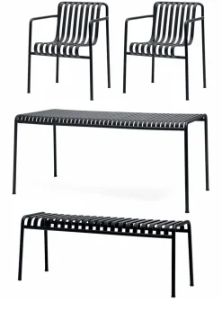 1 Palissade Bord , 2 Palissade Dining Armchair og 1 Palissade Bench