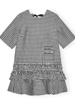 Crinkled Taffeta Check Open Back Mini Dress