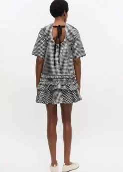 Crinkled Taffeta Check Open Back Mini Dress