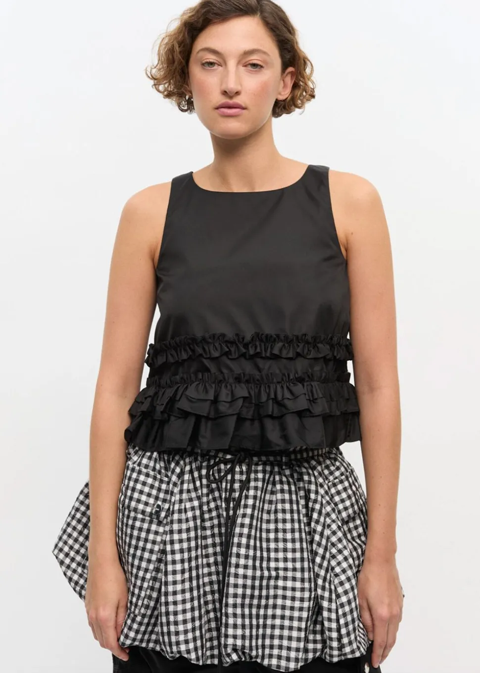 Duchesse Nylon Open Back Frill Top
