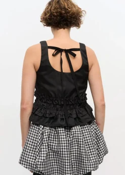 Duchesse Nylon Open Back Frill Top