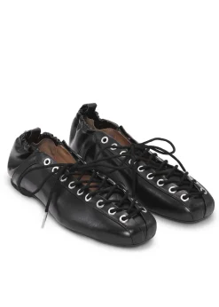 Eyelets Lace Up Ballerina Crinkle Oleatex