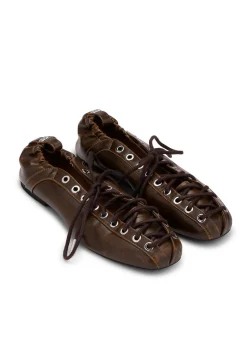 Eyelets Lace Up Ballerina Crinkle Oleatex