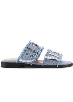 Feminine Buckle Two Strap Sandal Charms Denim