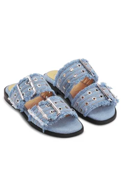 Feminine Buckle Two Strap Sandal Charms Denim