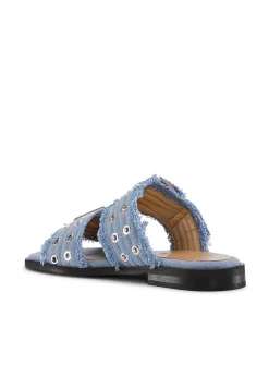 Feminine Buckle Two Strap Sandal Charms Denim