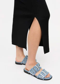 Feminine Buckle Two Strap Sandal Charms Denim