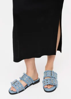 Feminine Buckle Two Strap Sandal Charms Denim