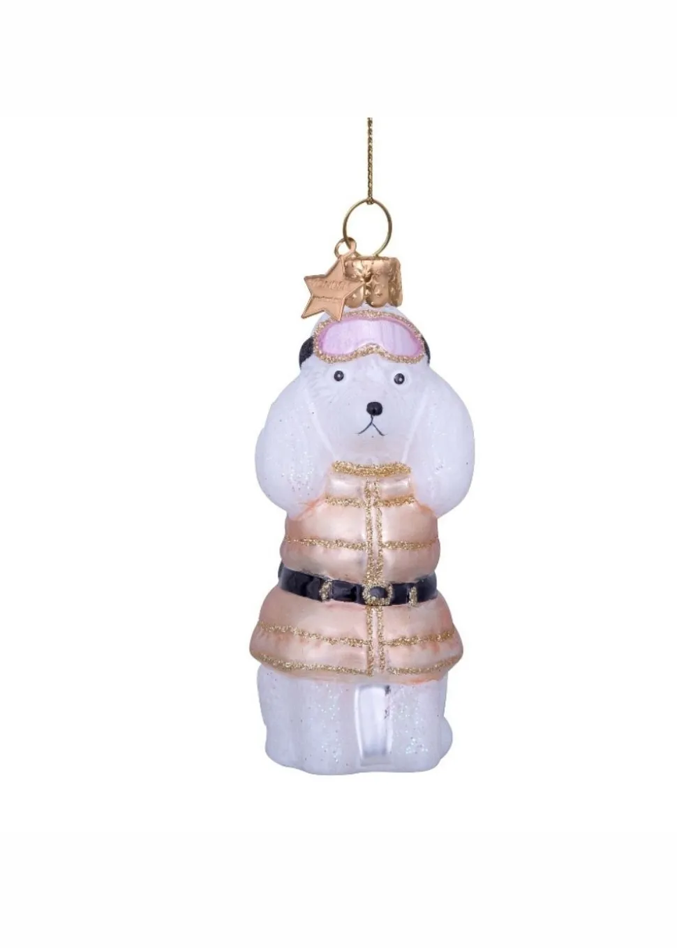 Ornament glass white poodle w/beige t-shirt