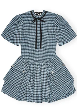 Seersucker Check Mini Smock Dress