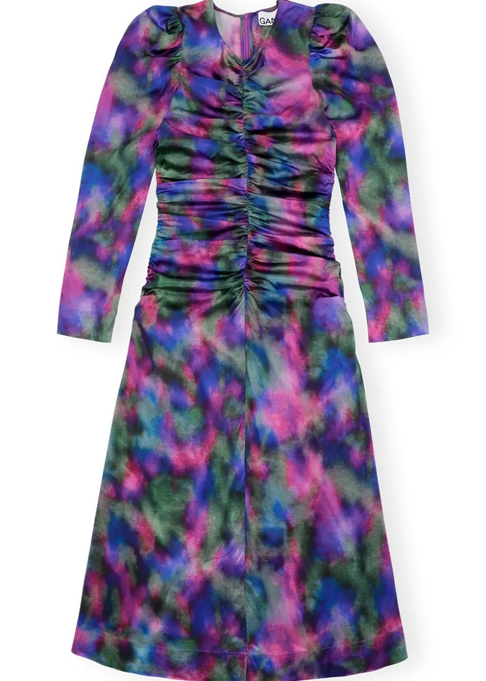Silk Stretch Satin O-Neck Midi Dress