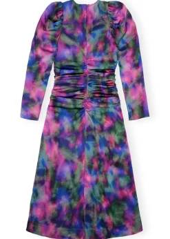 Silk Stretch Satin O-Neck Midi Dress