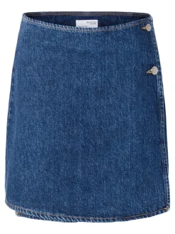 SLFClair MW Mid Blue Short Wrap Denim Skirt
