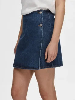SLFClair MW Mid Blue Short Wrap Denim Skirt