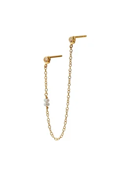 Twin Flow Earring with Stones, Chain & Pearls