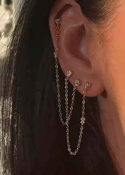 Twin Flow Earring with Stones, Chain & Pearls