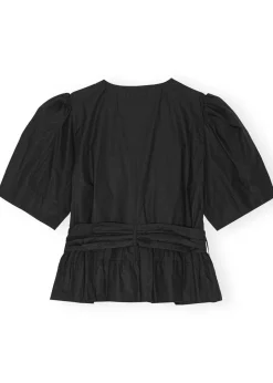 Washed Stretch Cotton Tie Strap Blouse
