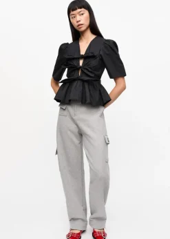 Washed Stretch Cotton Tie Strap Blouse