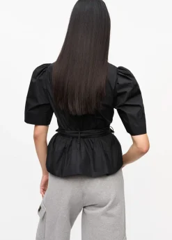 Washed Stretch Cotton Tie Strap Blouse