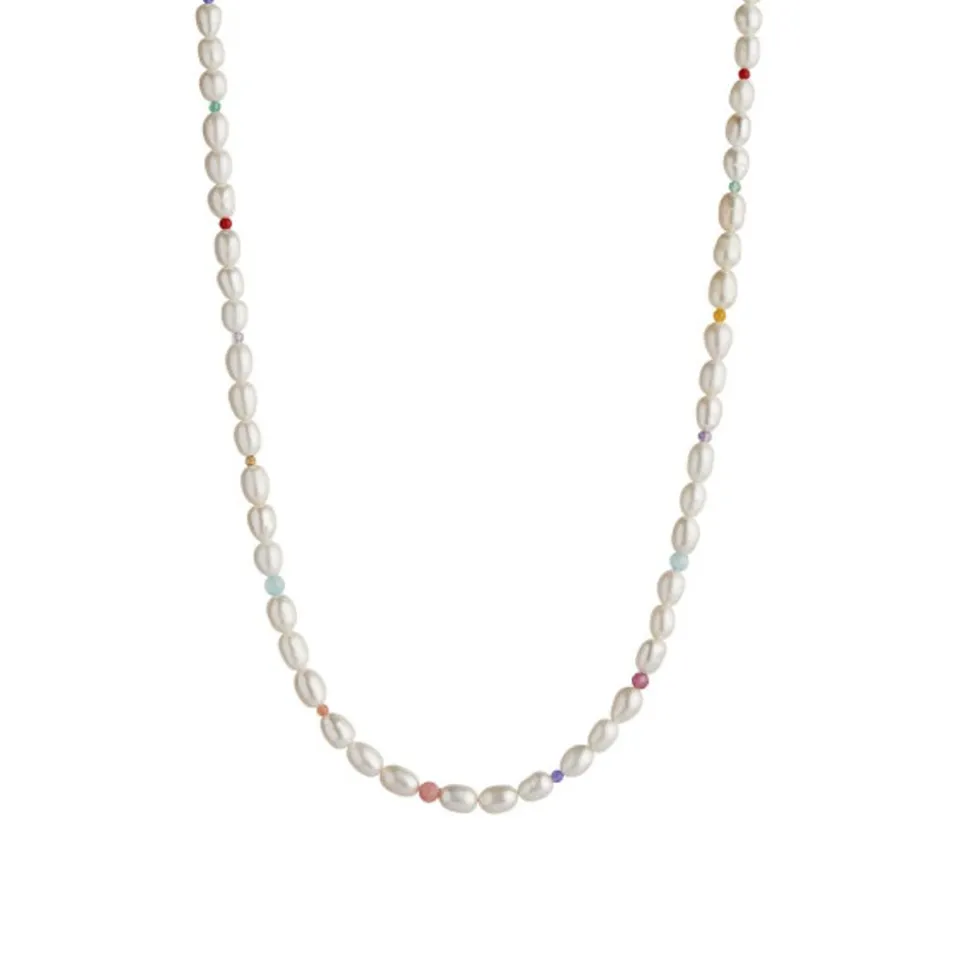 White Pearls & candy Stone Necklace